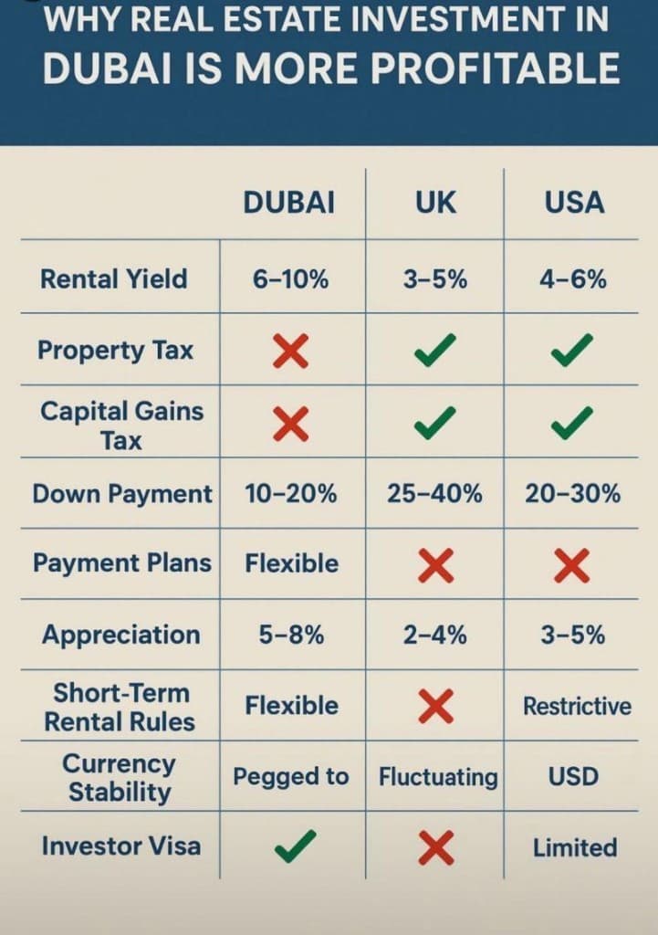 Comparison chart of rental yield and tax differences