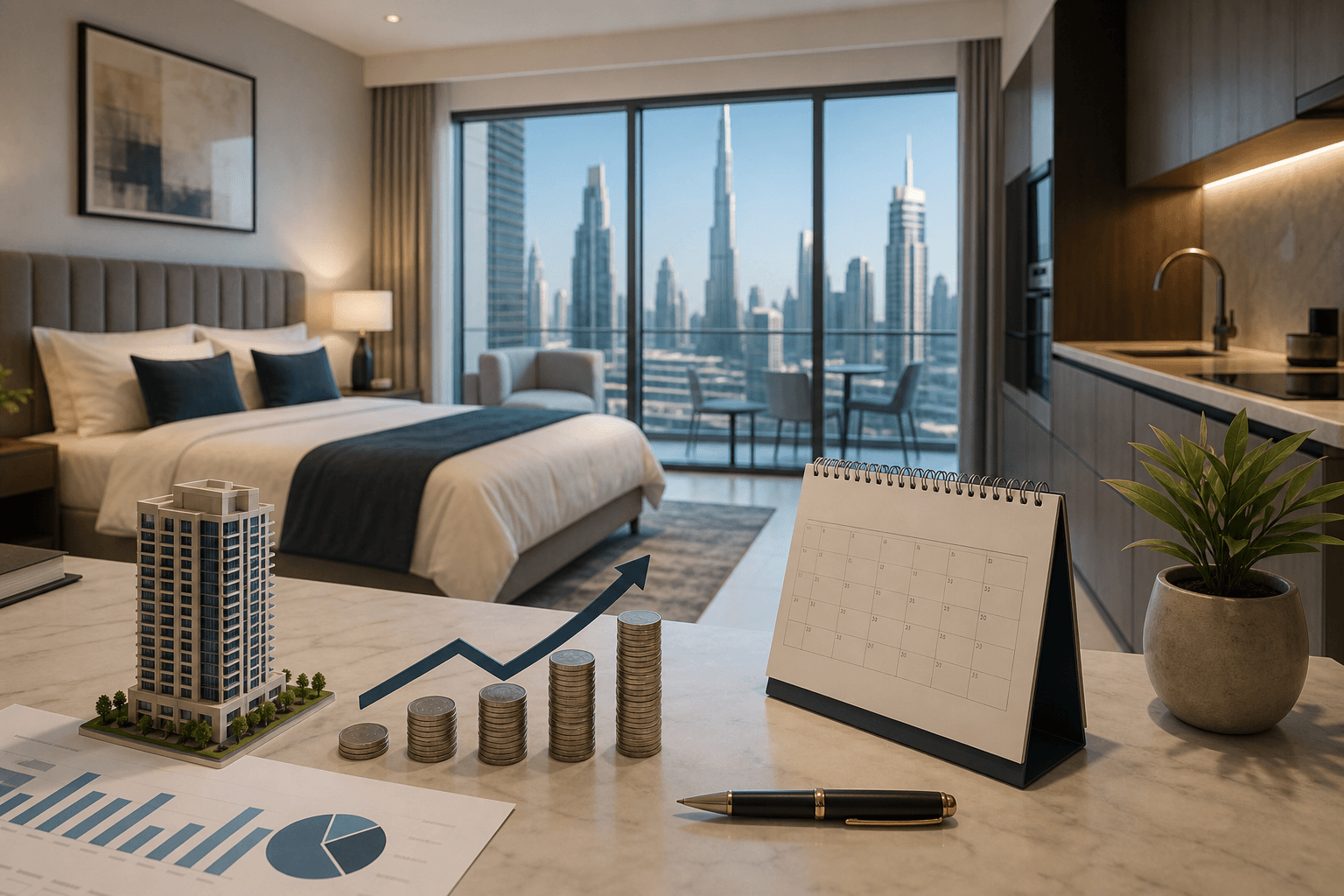 Modern Dubai rental apartment with income planning setup