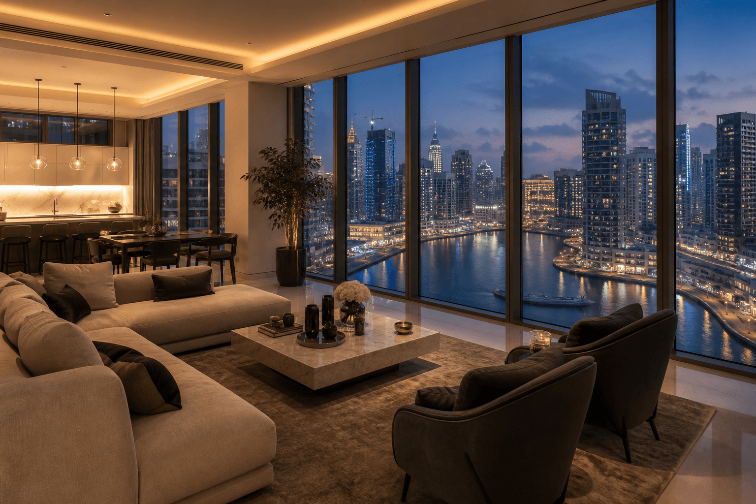 Furnished luxury apartment in Dubai with floor-to-ceiling city views