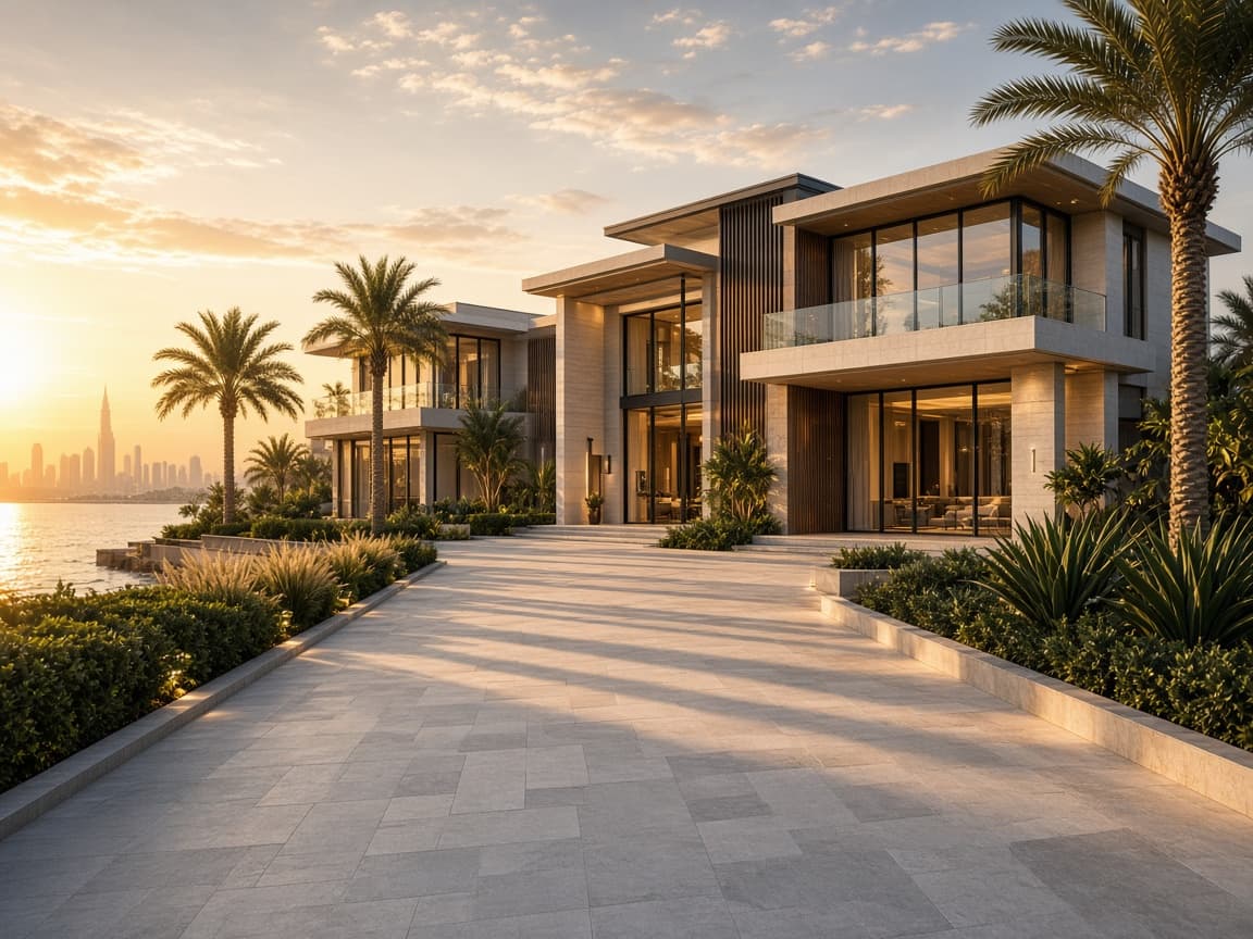 Premium Dubai villa at golden hour for financed property purchase