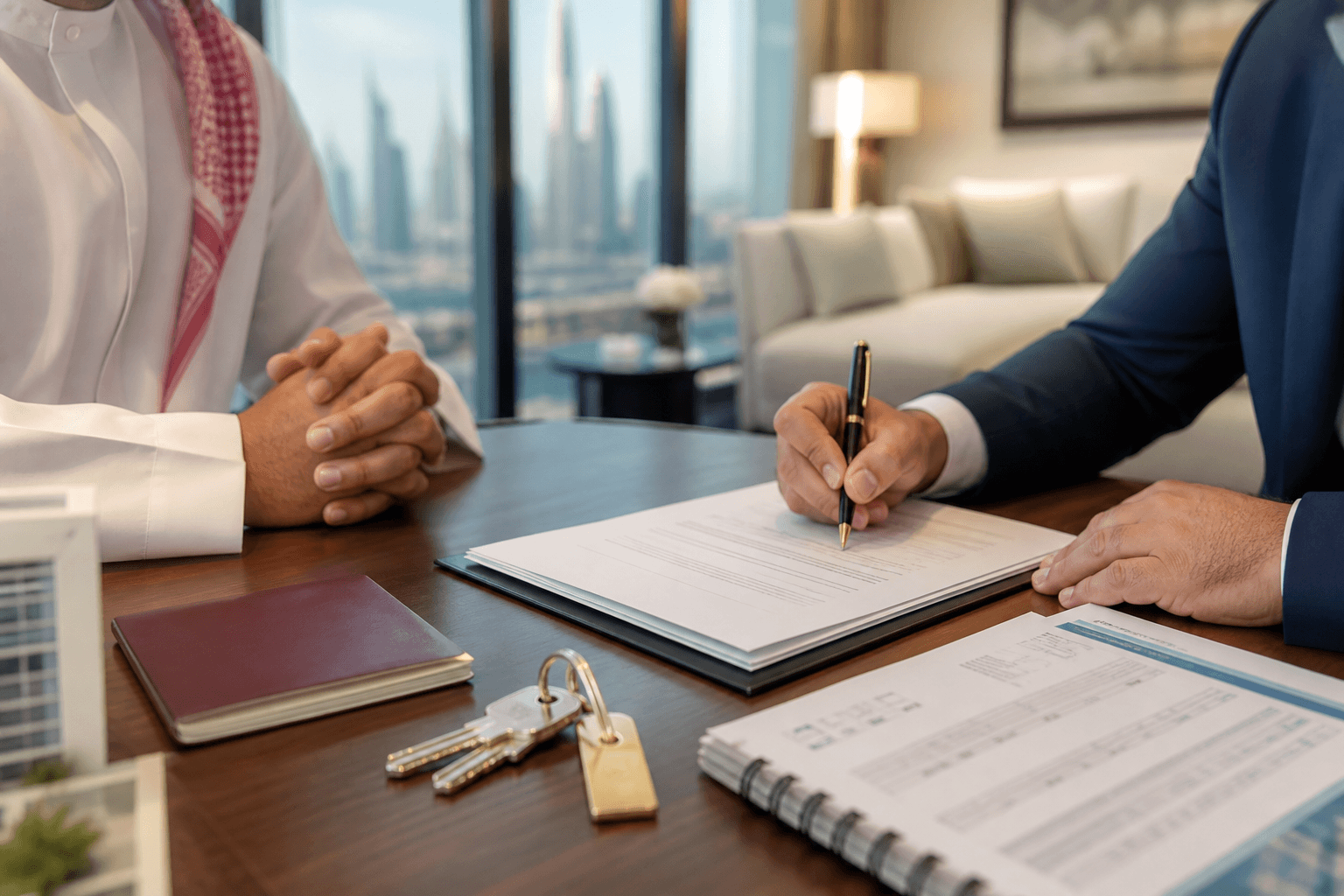 Signing Dubai property purchase documents and a developer payment schedule